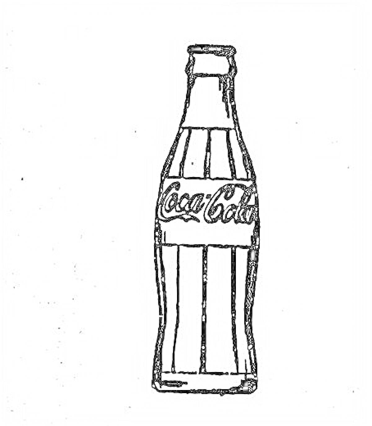 На раскраске изображено: Бутылка, Напиток, Кока-кола, Логотипы