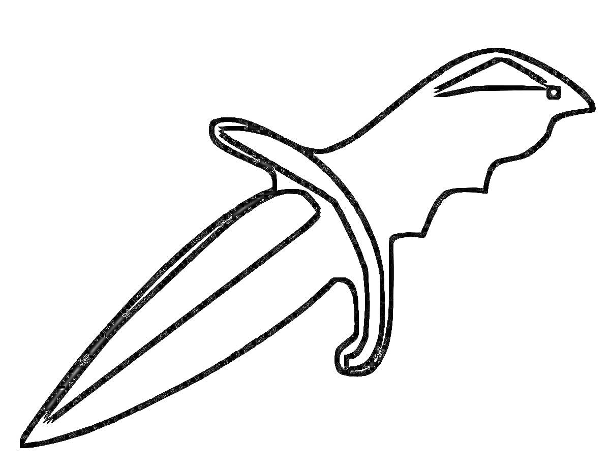 Раскраска Тактический боевой нож с гардами и лезвием с центральным ребром жесткости.