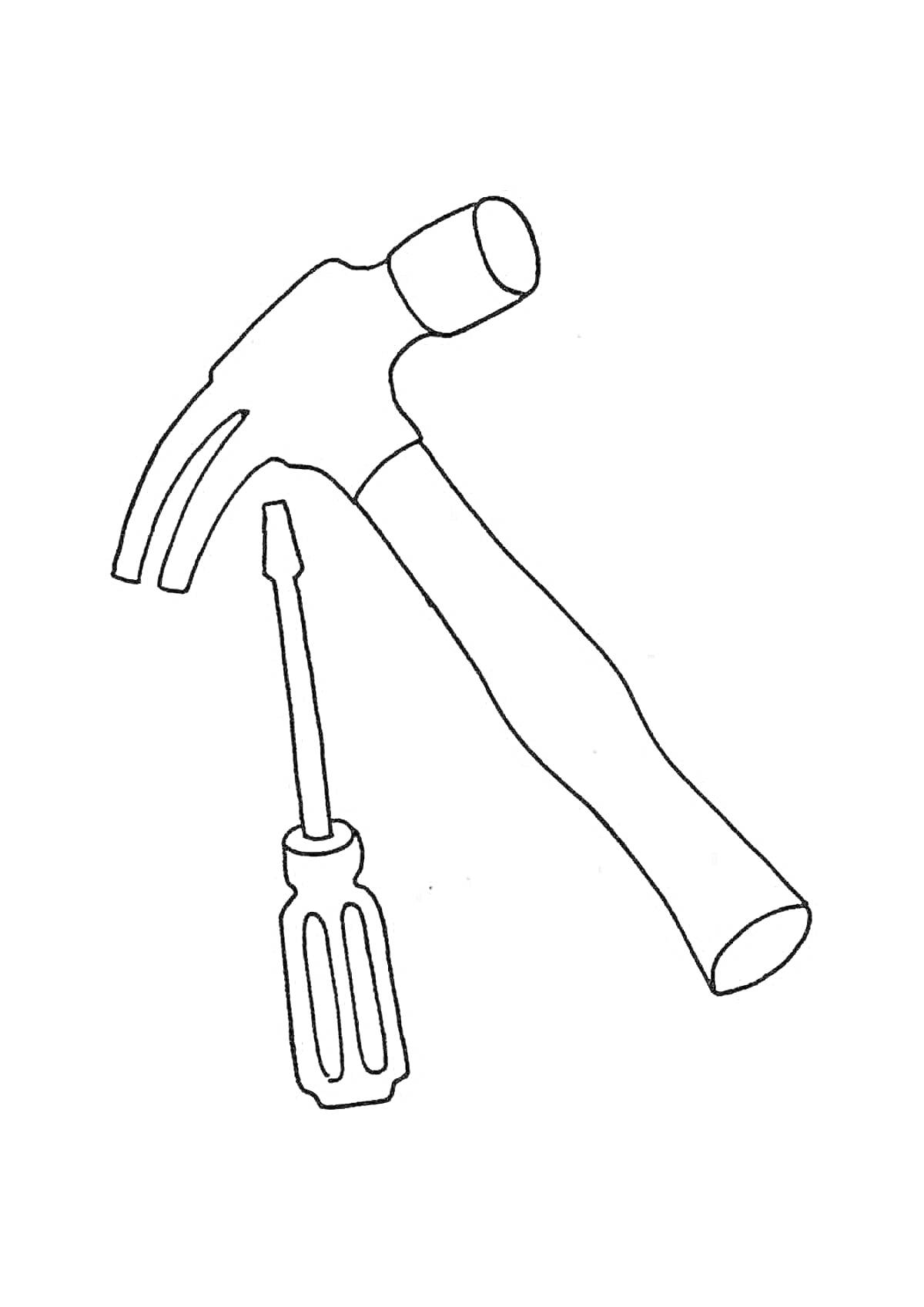 Раскраска молоток и отвертка для детей