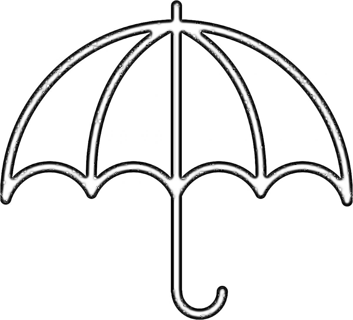Раскраска Зонт с крючковидной ручкой и шестью секциями