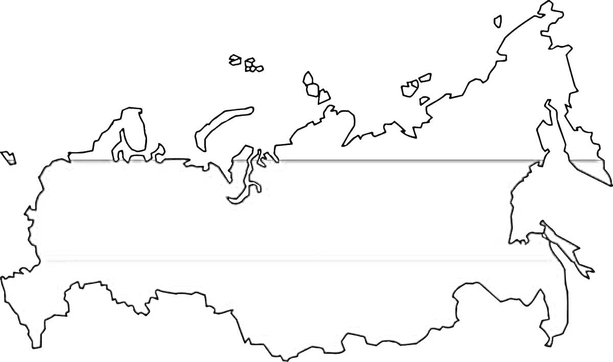 Раскраска Контурная карта территорий Российской Федерации с заметной разделительной линией