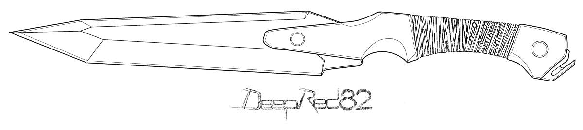 Раскраска Нож из Standoff 2 с длинным клинком, черной рукоятью и надписью 