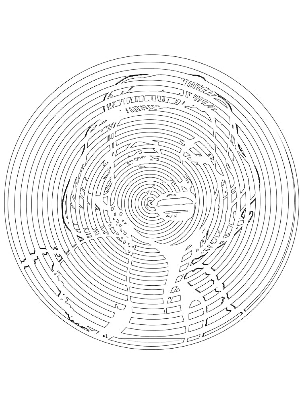 Раскраска Раскраска спиральная, изображение лица, линии
