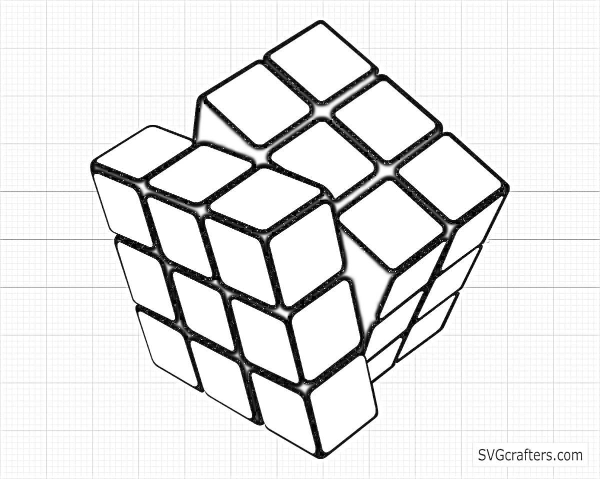 Раскраска Раскраска с изображением слегка повернутого кубика Рубика