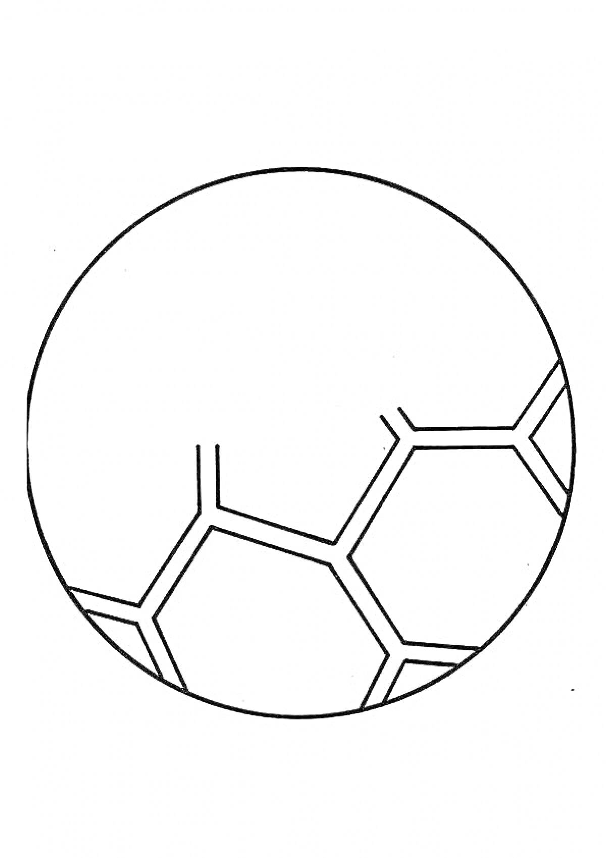 Раскраска футбольный мяч частично выполненный, рисунок футбольного мяча с черными многоугольными ячейками
