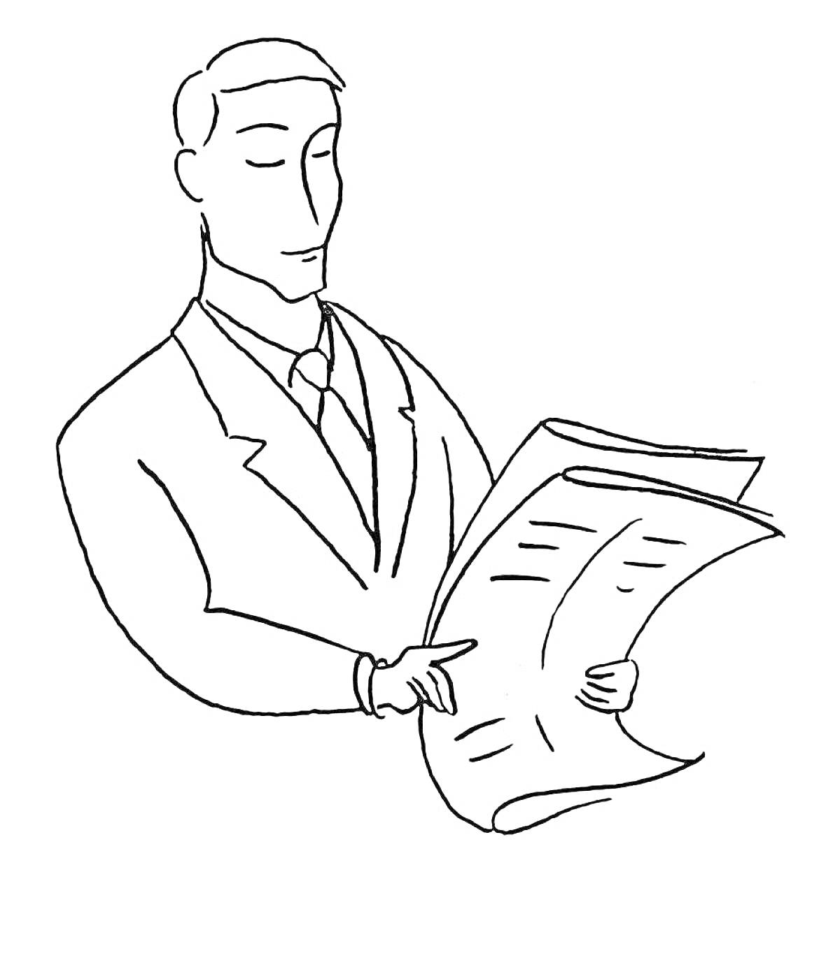Раскраска Человек в костюме с галстуком держит и указывает на документ