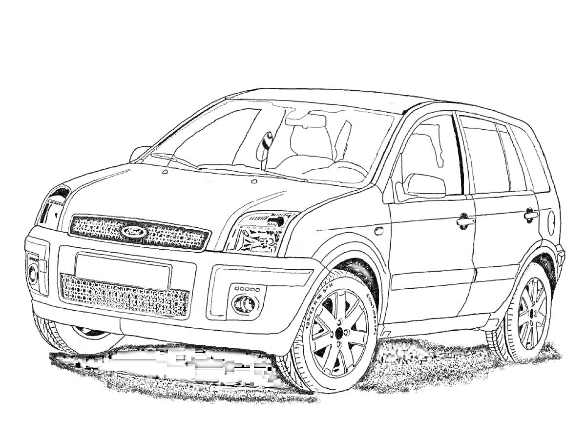 На раскраске изображено: Ford, Внедорожник, Пять дверей, Транспорт