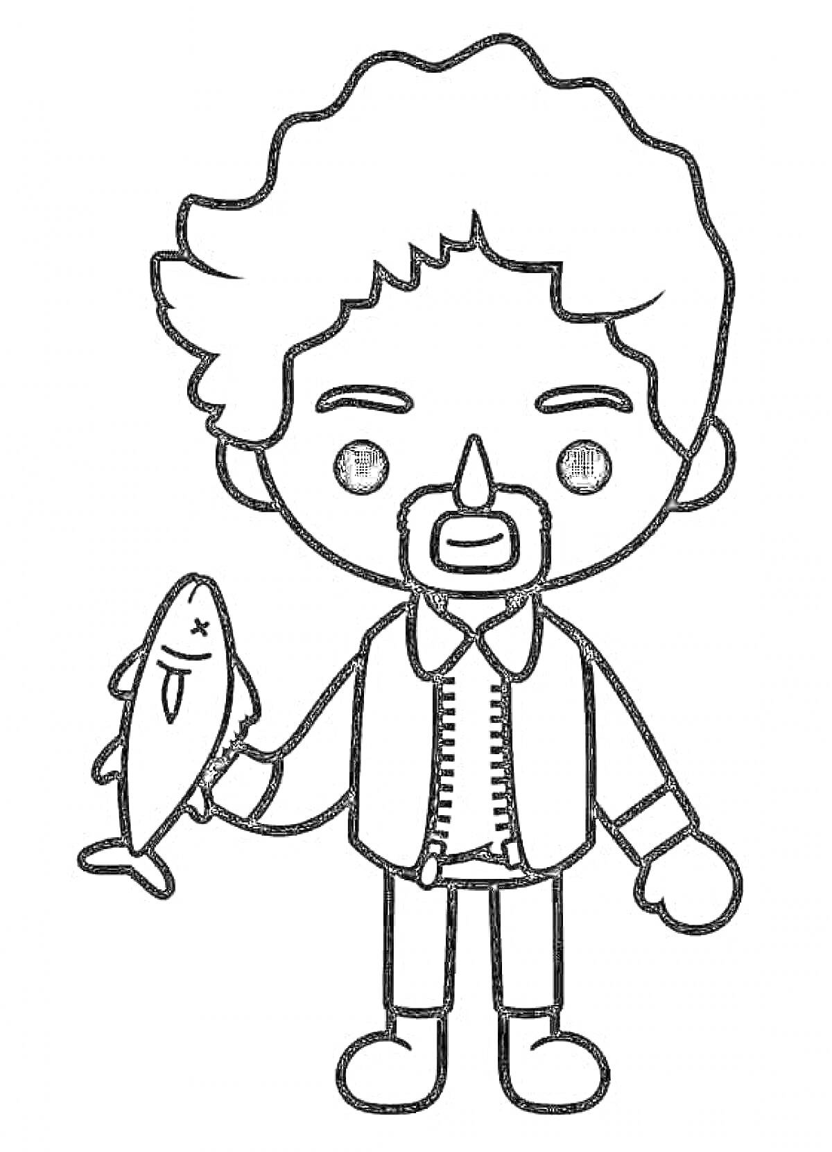 Раскраска Человек с бородой и усами, держащий рыбу в руке