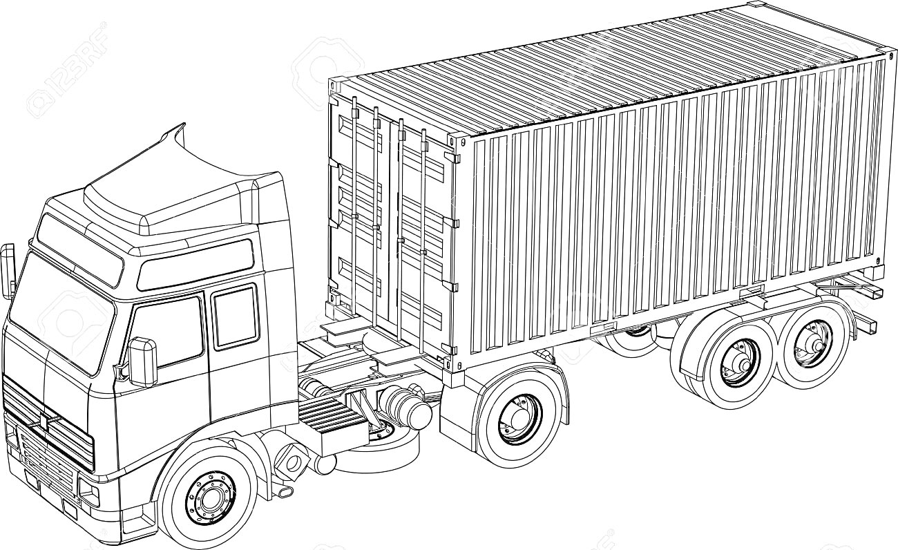 контейнеровоз с прицепом и контейнером