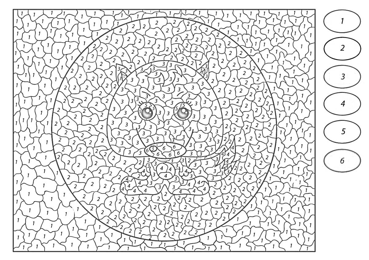 Раскраска Лиса по номерам с шестью цветами