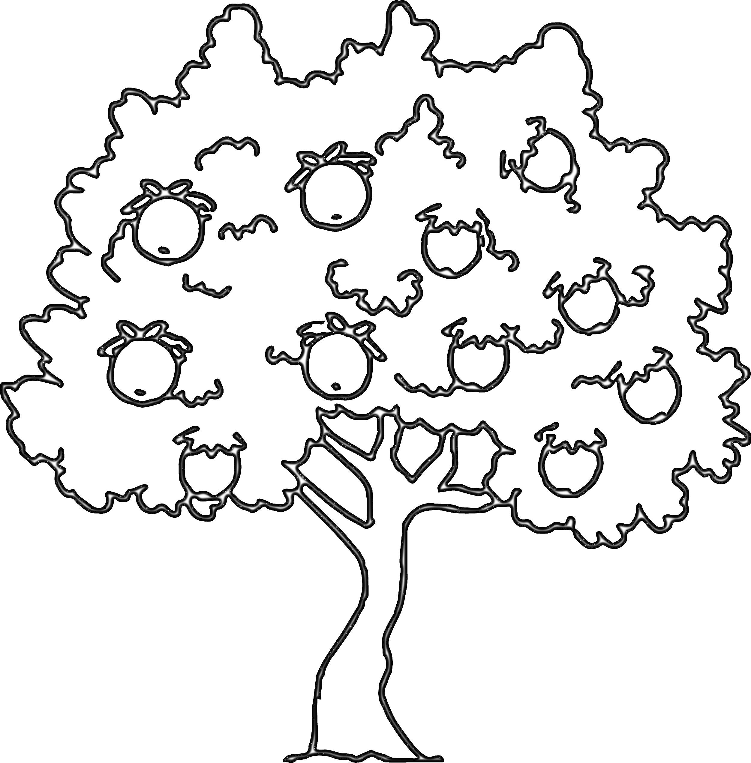 На раскраске изображено: Яблоня, Листья, Природа, Плоды, Яблоко, Ветка, Деревья
