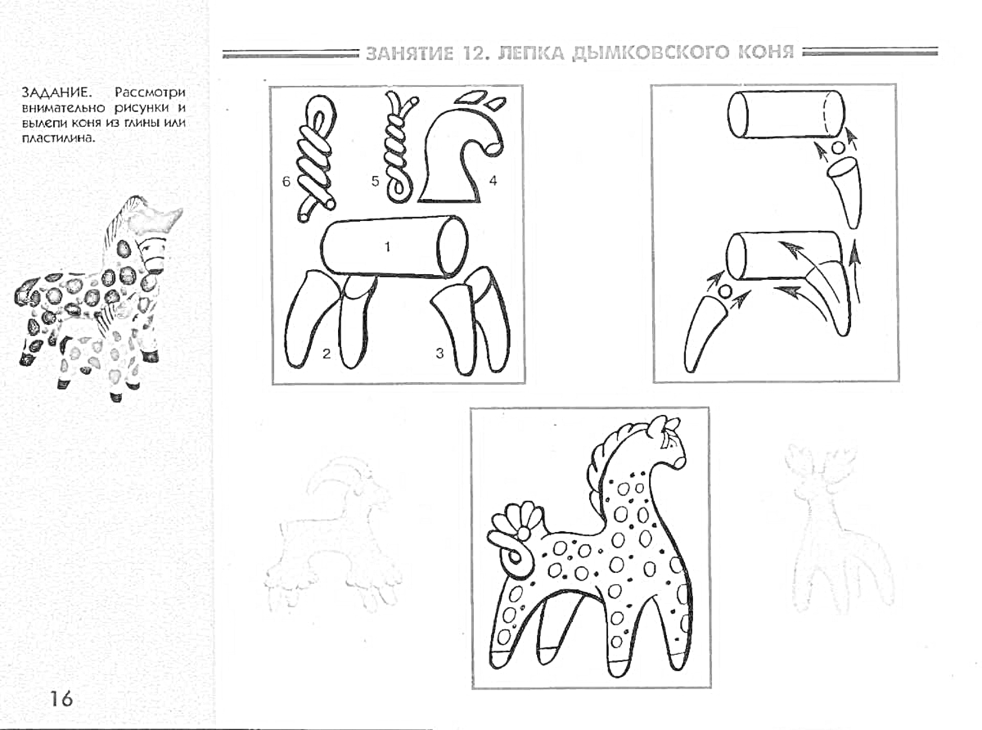Раскраска Дымковский козлик. Пошаговая инструкция лепки с примерами