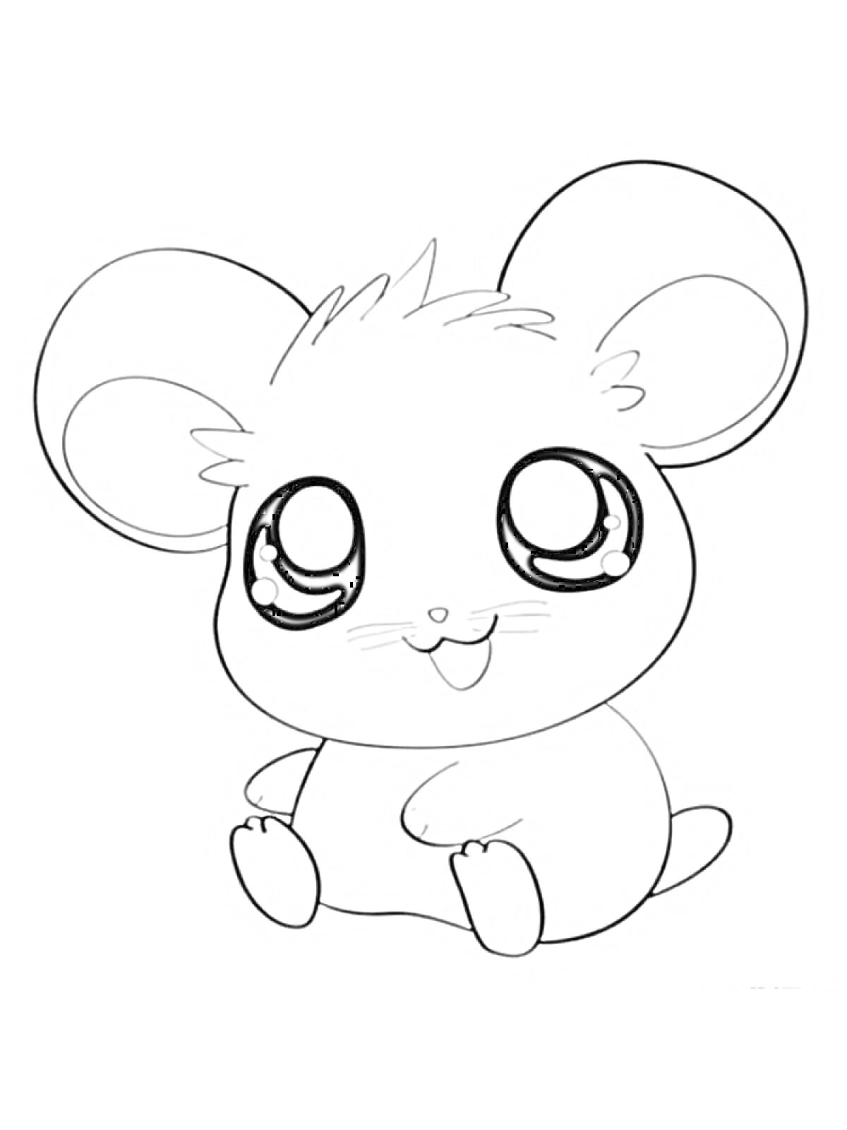 Раскраска Маленькая мультяшная мышка с большими глазами
