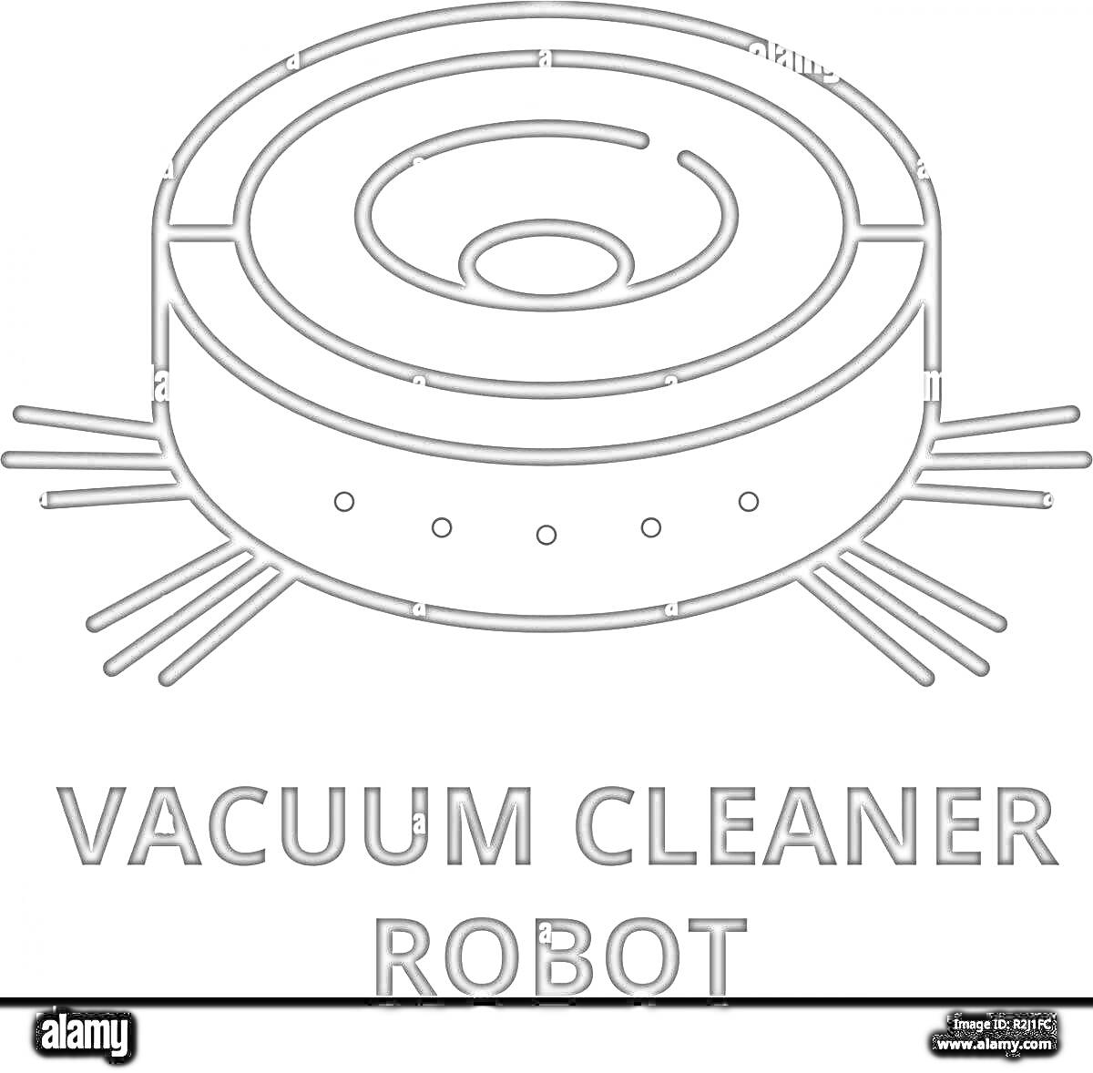 Раскраска Робот-пылесос с боковыми щетками и централизованным фильтром, подпись 