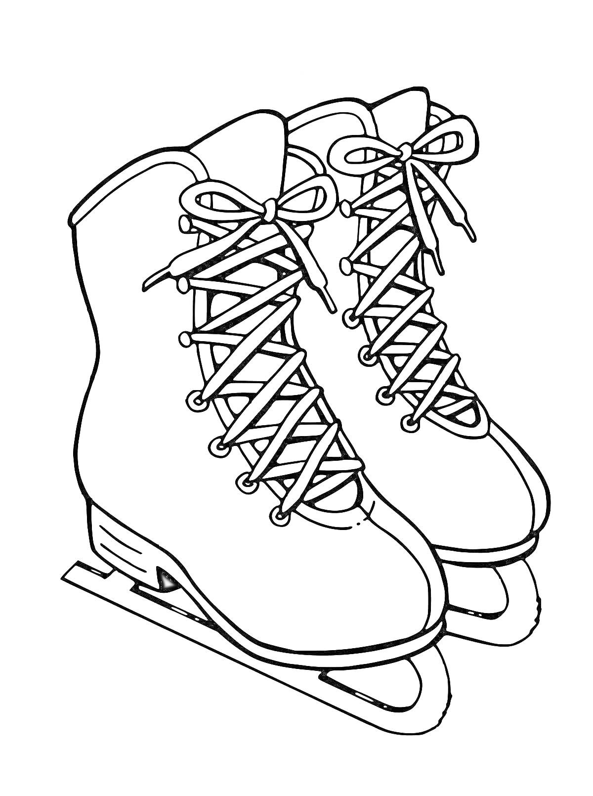 Раскраска Пара детских ботинок для катания на коньках с шнуровкой