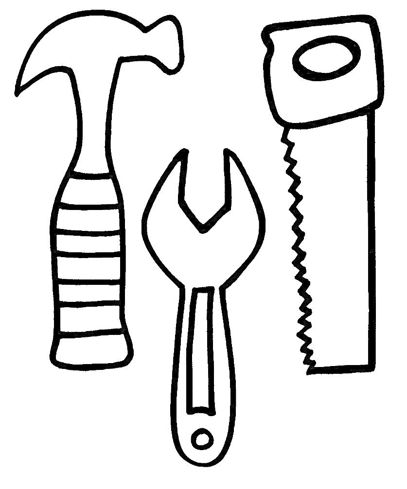 На раскраске изображено: Молоток, Гаечный ключ, Ремонт, Строительство, Инструмент