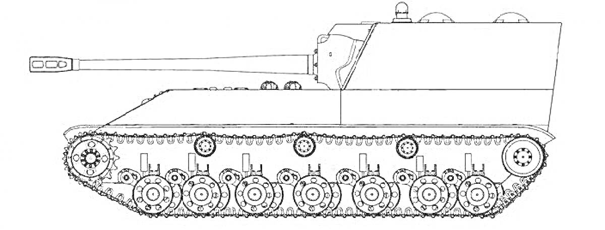 На раскраске изображено: КВ-2, Танк, Военная техника, Оружие, Гусеницы, Длинный ствол