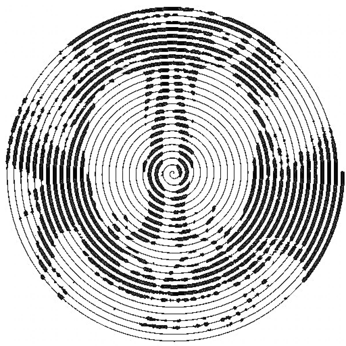 Раскраска Чёрно-белая спираль с узором из точек