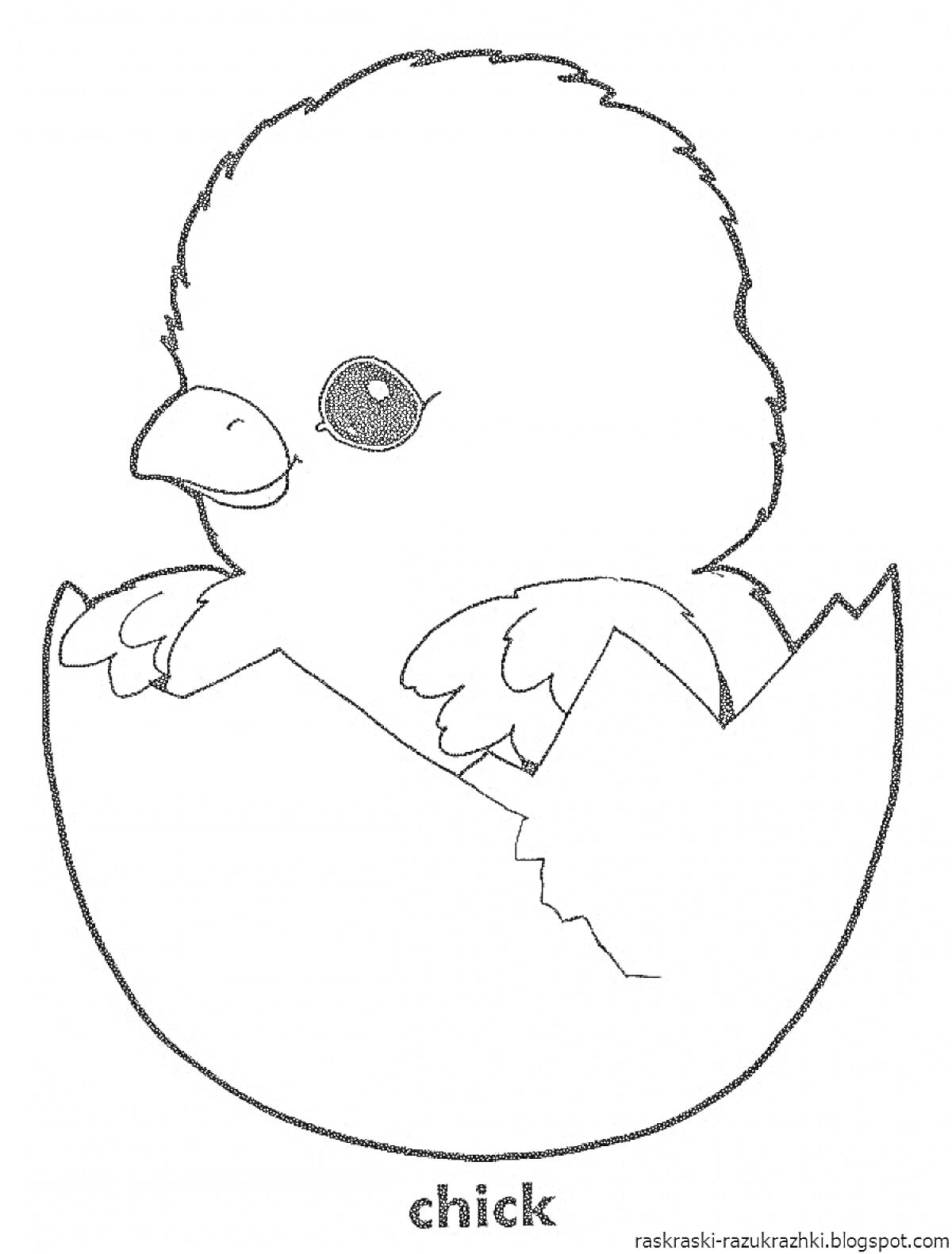 Раскраска Цыпленок в яйце с подписью 
