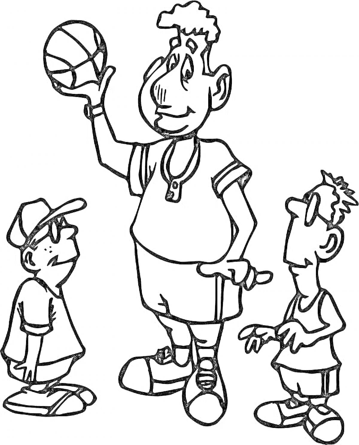 На раскраске изображено: Баскетбольный мяч, Спортивная одежда, Свисток, Очки