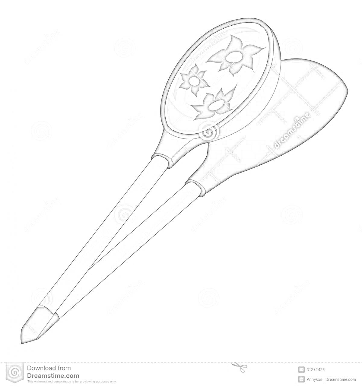 Раскраска две русские народные ложки с цветочным орнаментом