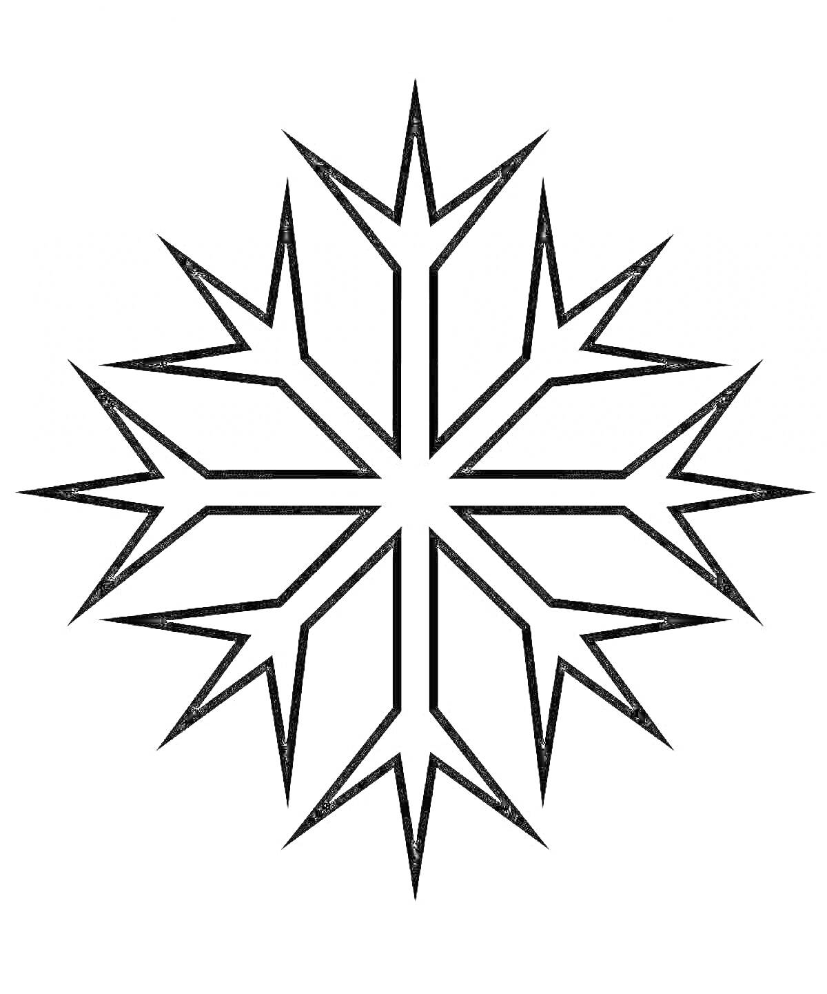 Раскраска Снежинка с шестью ветвями и острыми краями