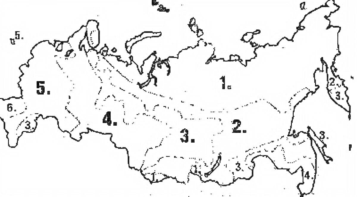 На раскраске изображено: Карта, Природные зоны, Россия, Цифры, География, Север, Юг, Запад, Восток