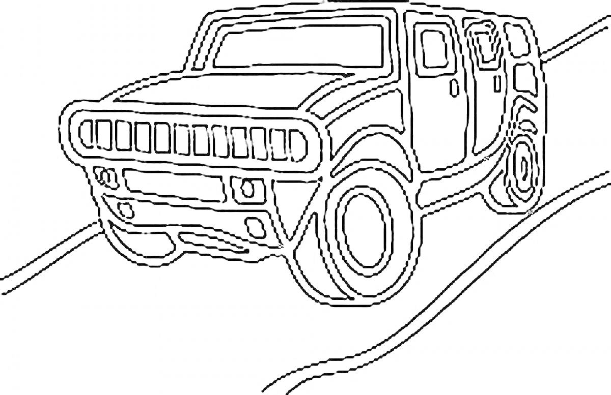 Раскраска внедорожник на дороге для открытки папе с днем рождения