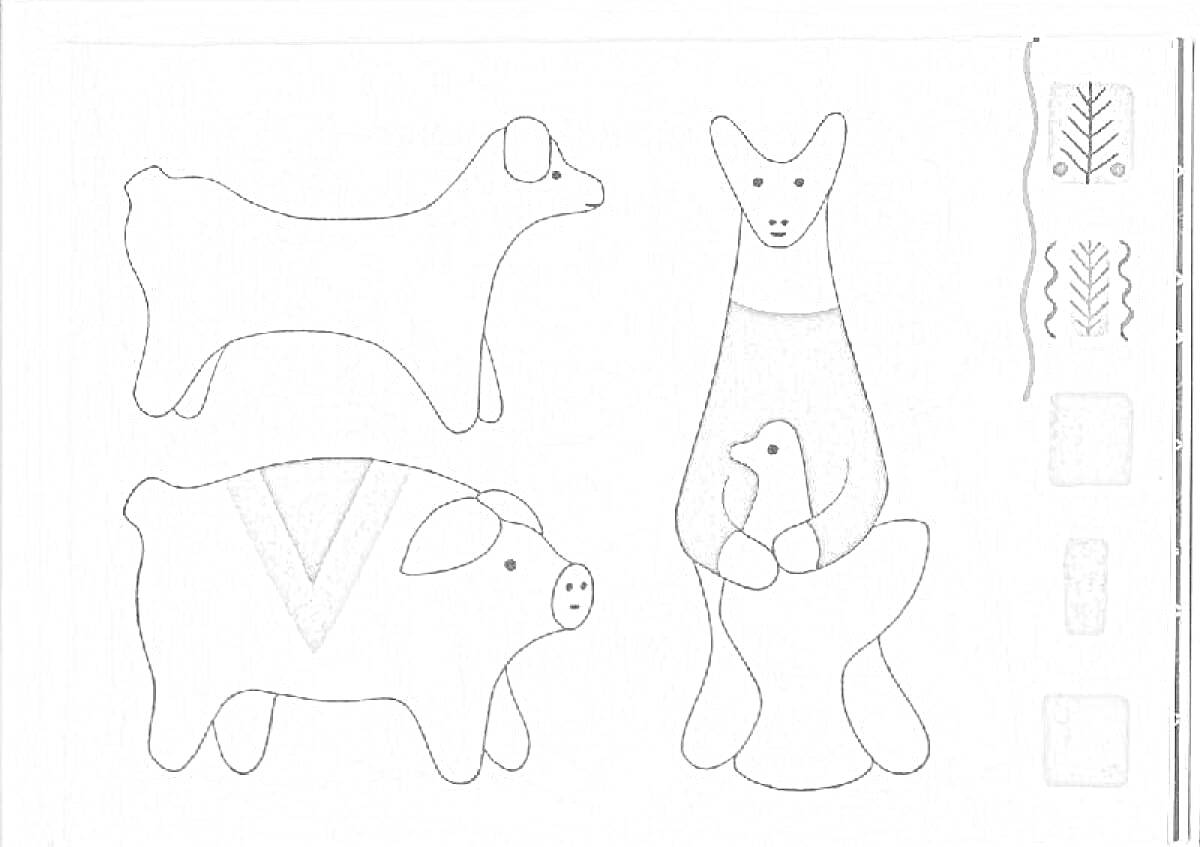 Раскраска Филимоновская игрушка - Коза, Свинья и Женщина с птицей