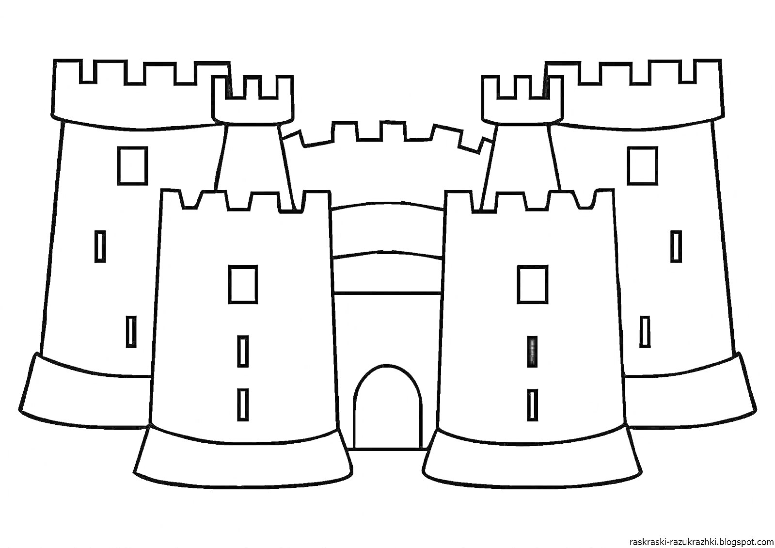 Раскраска Замок с пятью башнями и воротами