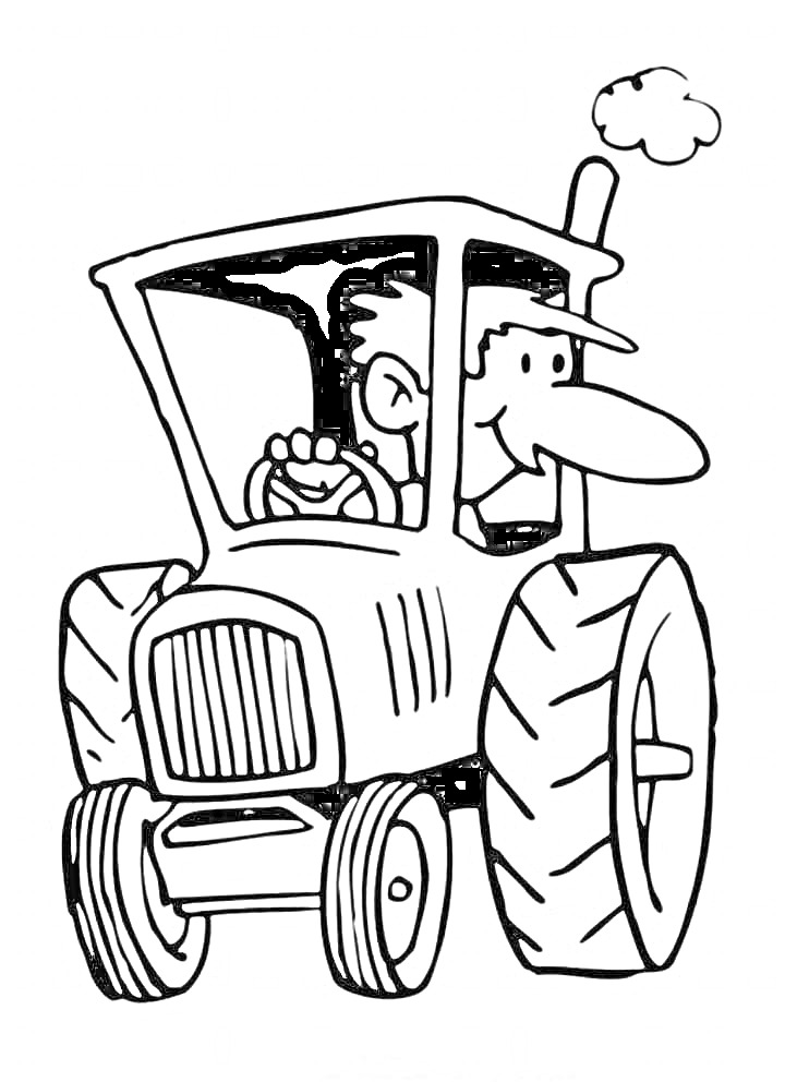 Трактор с водителем и выхлопным дымом