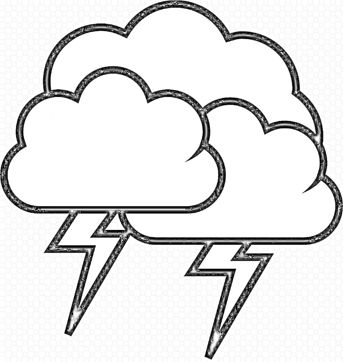 Раскраска Две грозовые тучи с молниями