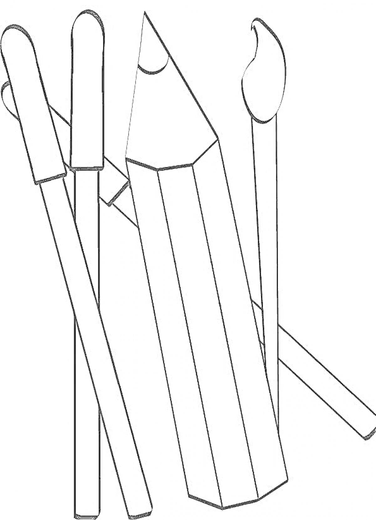 Раскраска Раскраска с двумя карандашами, двумя кистями и одной кисточкой