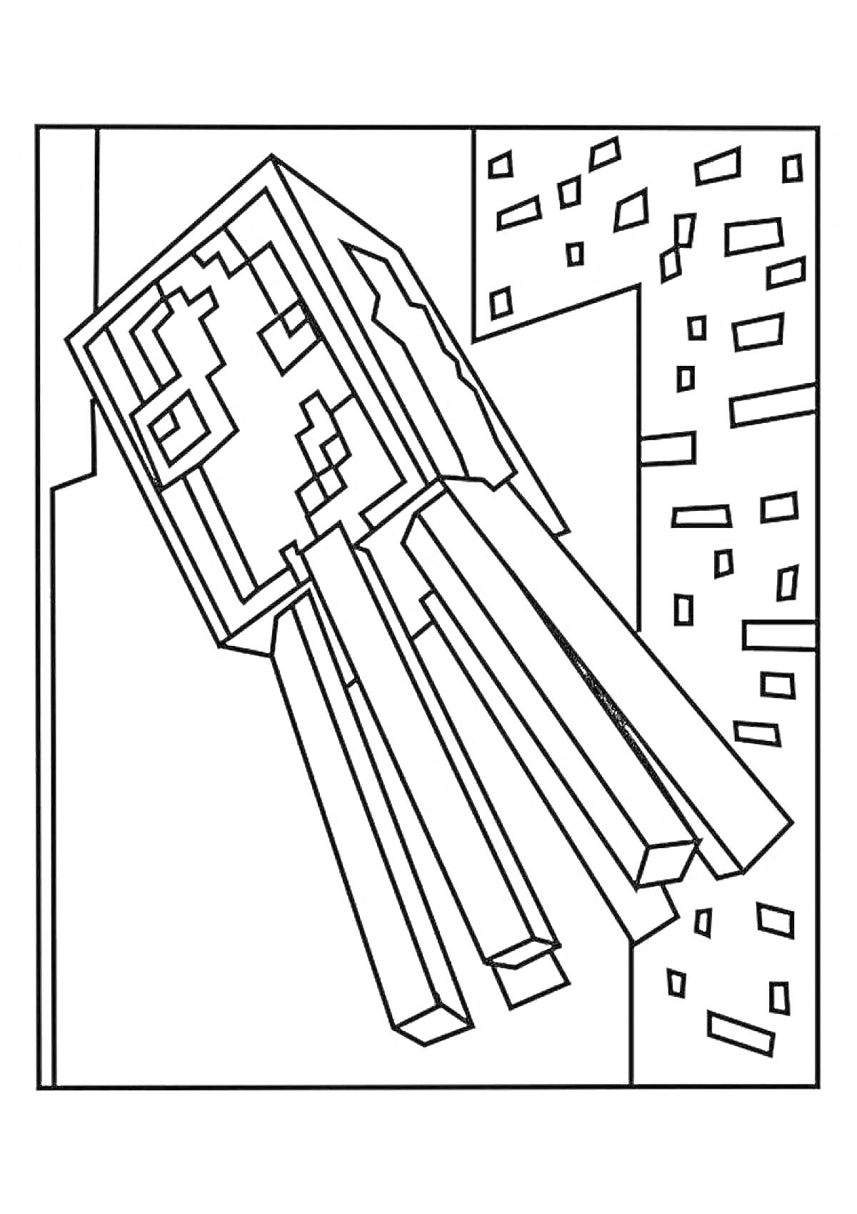 Раскраска Эндермен из Майнкрафт с пиксельным фоном