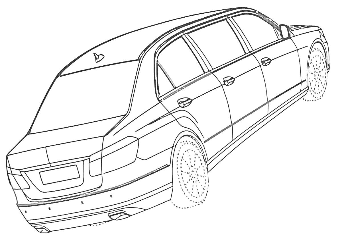 Раскраска Лимузин с пятью дверями и видимой задней частью