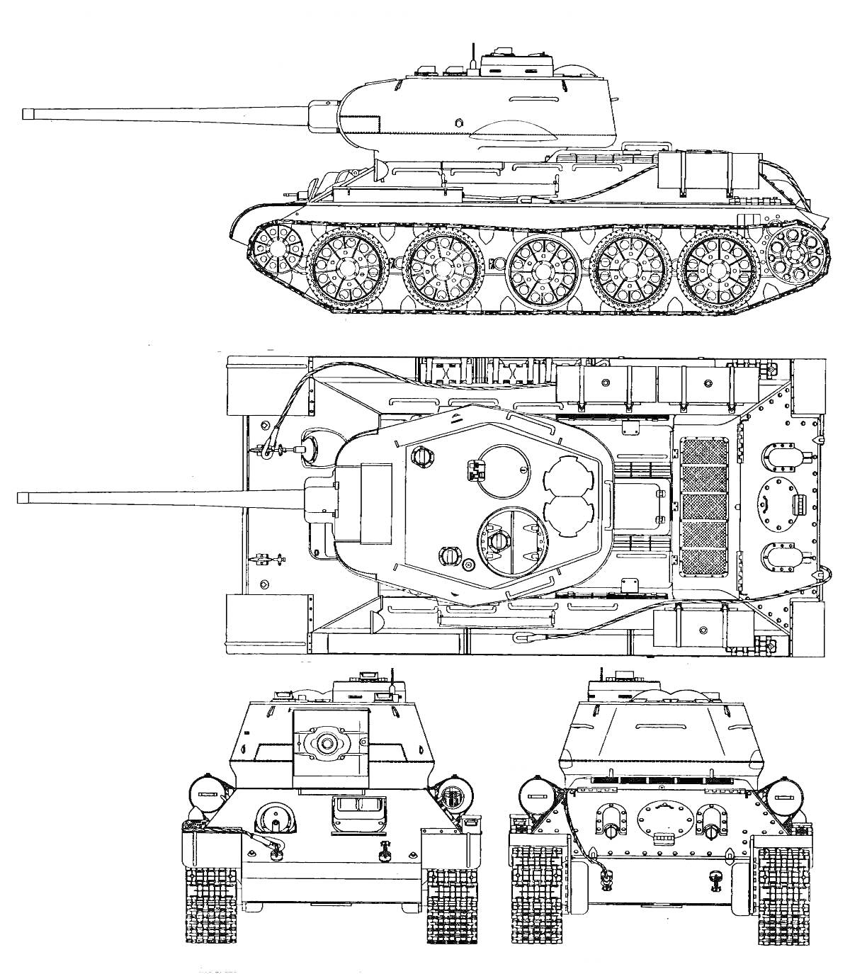 На раскраске изображено: Т-34-85, Танк, Военная техника, Вторая мировая война, Бронетехника