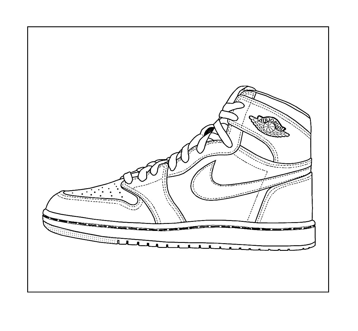 На раскраске изображено: Логотип Nike, Обувь, Шнуровка, Профиль