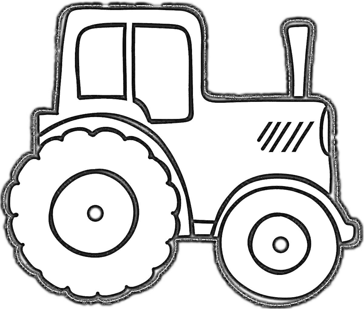 На раскраске изображено: Синий трактор, Транспорт, Сельскохозяйственная техника, Для малышей, 2 года, 3 года, Большие колеса, Для детей, Кабина водителя