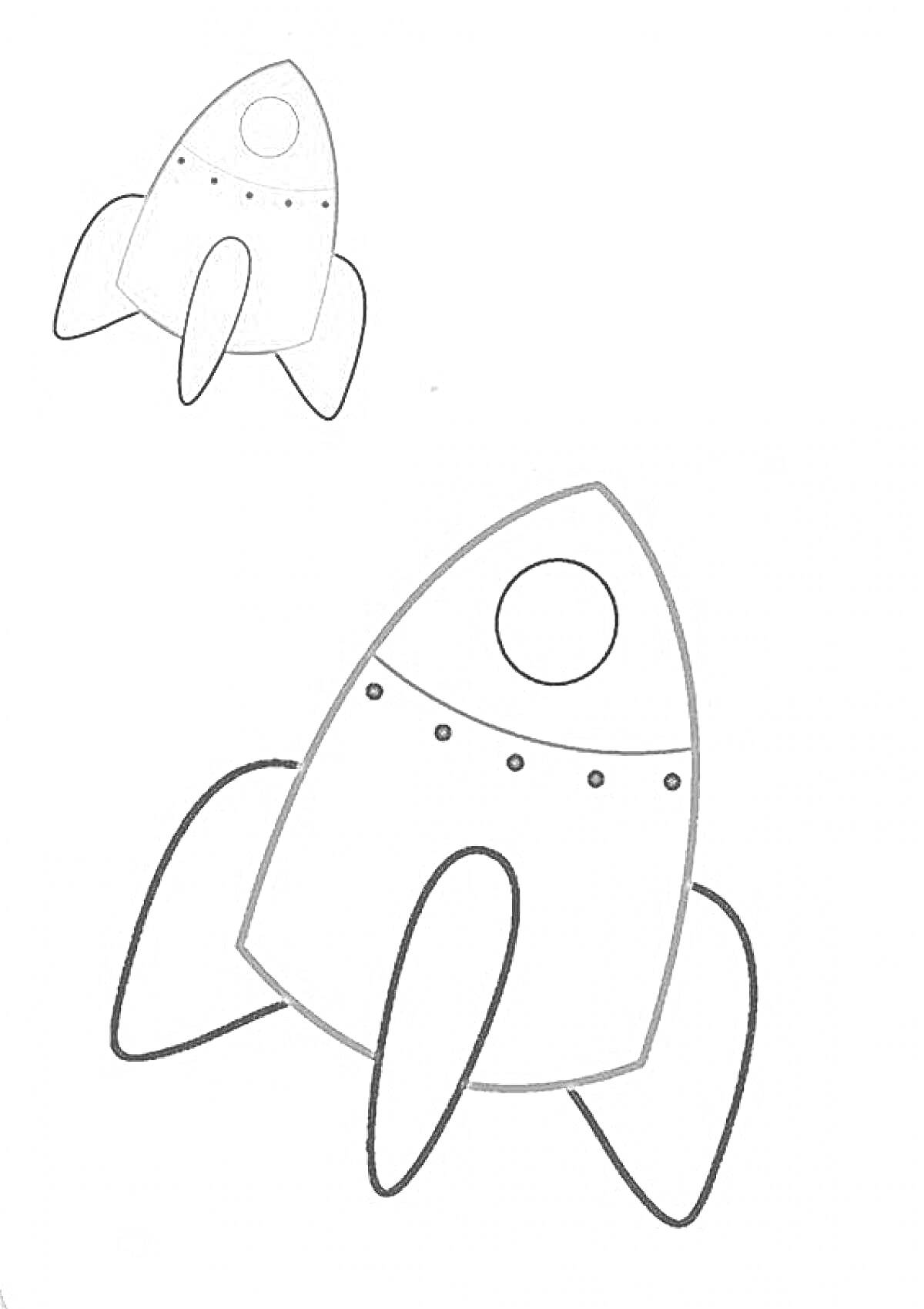 На раскраске изображено: Ракета, Космос, Цветной образец, Для детей