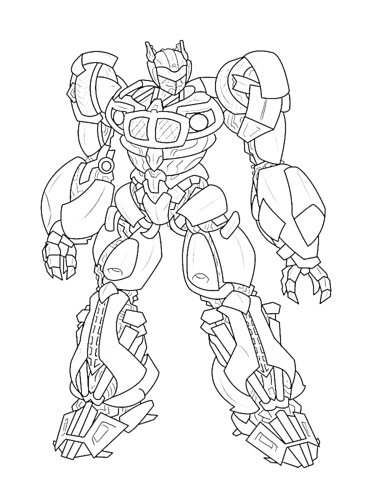 Раскраска Робот с мощными конечностями и защитным шлемом