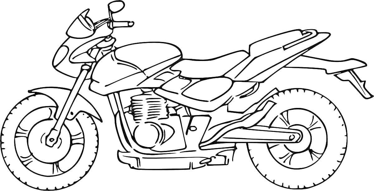 Раскраска Мотоцикл с ветровым стеклом, боковыми зеркалами и задним крылом