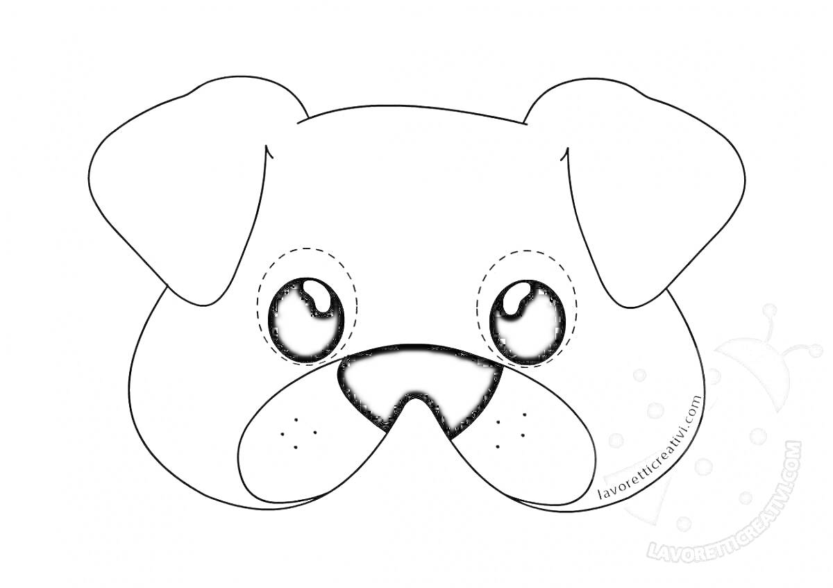 Раскраска Раскраска морды собаки с большими глазами, ушами и носом