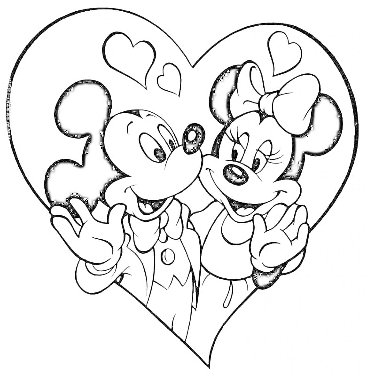 Раскраска Два мультяшных персонажа с большими ушами в форме сердца, с сердечками над головами