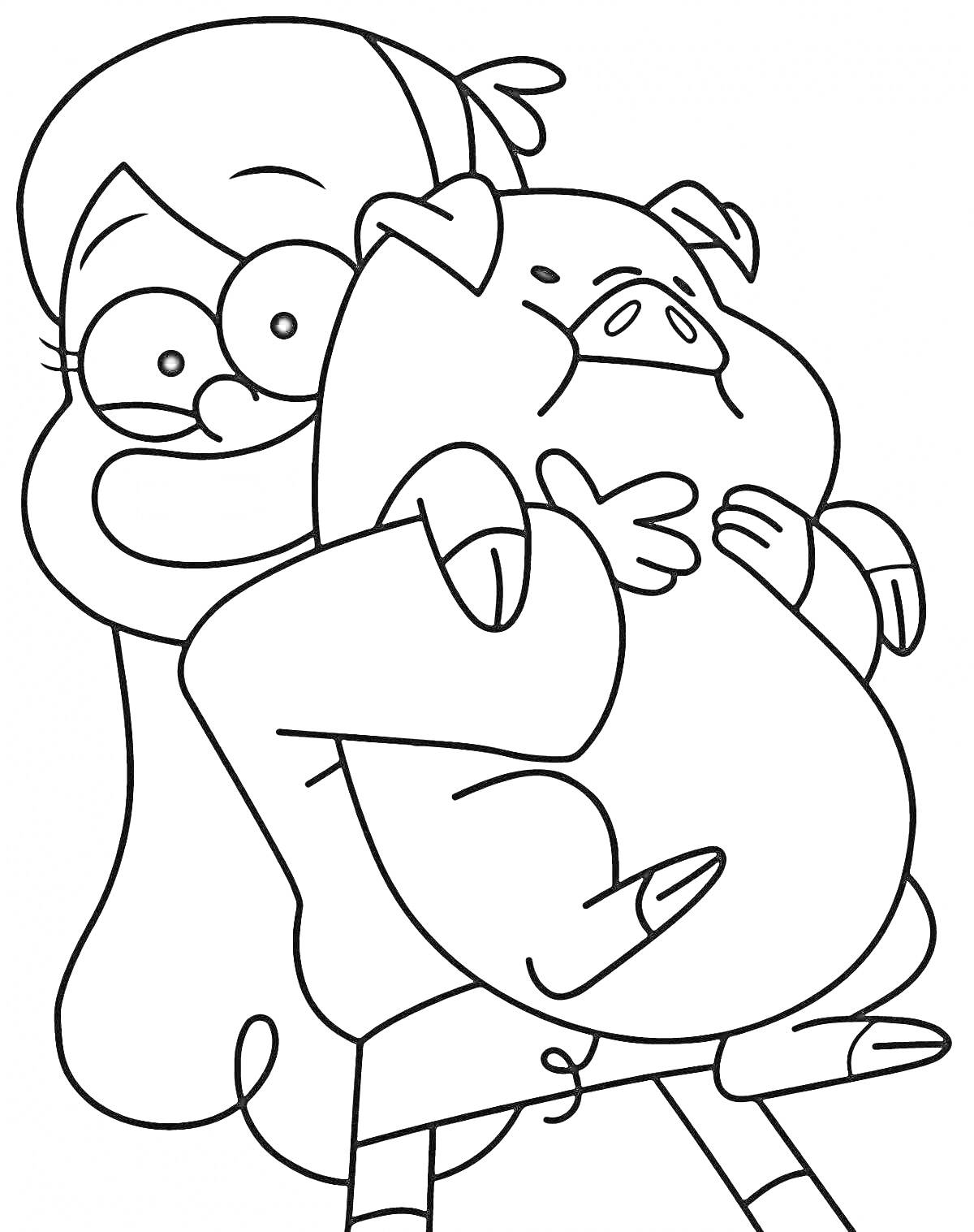 Раскраска Девочка обнимает поросенка Пухлю из мультсериала 