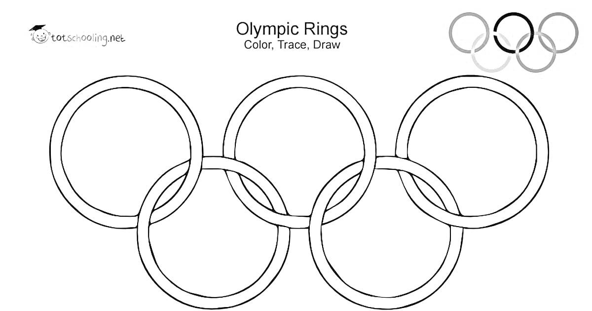 На раскраске изображено: Олимпийские кольца, Спорт, Образование