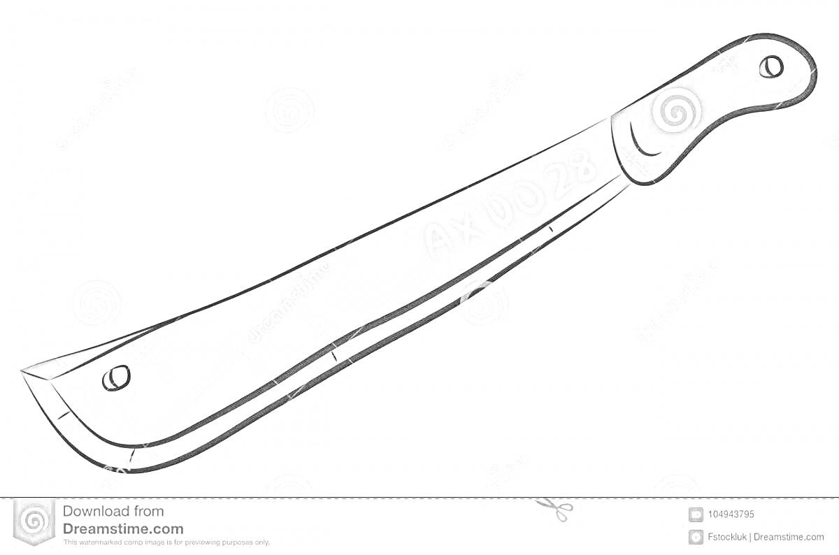 На раскраске изображено: Мачете, Нож, Клинок, Ручка, Сверло, Надпись, Инструмент