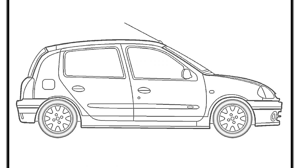 Раскраска Чёрно-белая раскраска автомобиля Рено Логан - боковой профиль