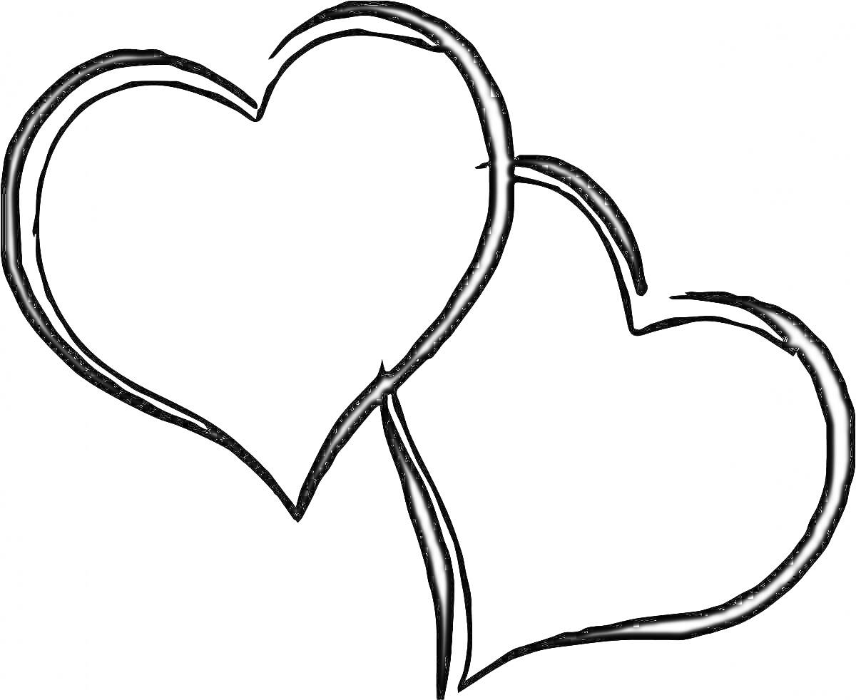 На раскраске изображено: Сердца, Любовь, Романтика, Пара, Контурные рисунки