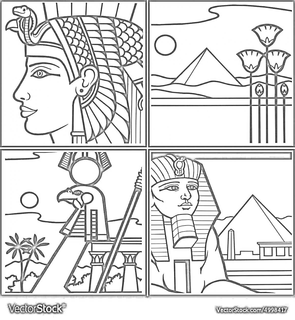 На раскраске изображено: Древний Египет, Сфинкс, Пейзаж