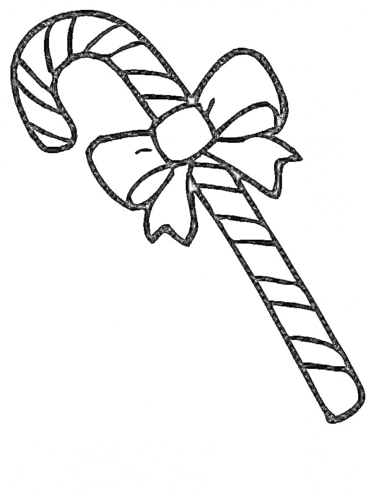 Раскраска Леденец в форме трости с бантом